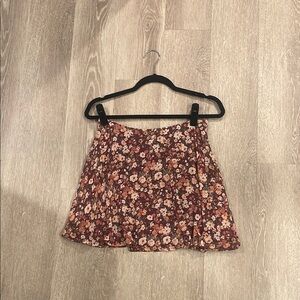 Altar'd State Cream and Brown Skater Mini Skirt
